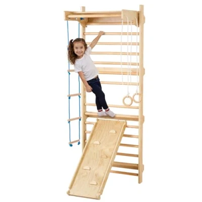Abbildung von VEVOR Schwedische Leiterwand 15 stufiges Kletterspielzeug aus Holz für Indoor Spielplätze, 100 kg Tragkraft, Wandleiter Kinder &amp; Erwachsene, Sprossenwand Turnwand Kiefernholz