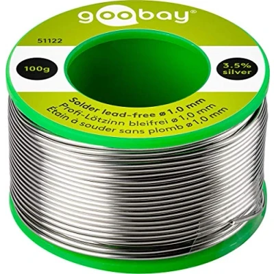 Abbildung von Goobay 51122 Lötzinn bleifrei ø 1mm Lötdraht mit Flussmittel, 3.5 % Silber &amp; 0.7 Kupfer, 217 C Schmelzpunkt, Löt Zinn bleifreies Löten, 100g