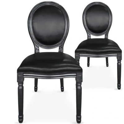 Abbildung von Louis XVI Set mit 2 Medaillon Stühlen, Kunstleder Schwarz Menzzo
