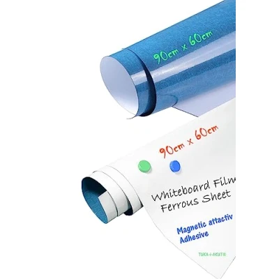 Abbildung von TUKA i AKUT 2er Haftgrund für Magnete, Beschreibbar Selbstklebend Whiteboard Folie, Nass Abwischbar, Premium Kleber, Ferrofolie Eisenfolie, 90 x 60cm, Weiß, TKD9020 white 90cm 2X