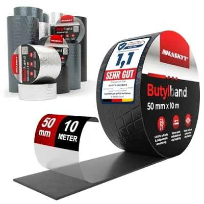 Abbildung von Wasserdichtes Klebeband Butylband I 5cm*10m Schwarz hochwertig selbstklebend mit Aluminiumfolie Butyl Tape alterungsbeständig korrosionsbeständig UV beständig