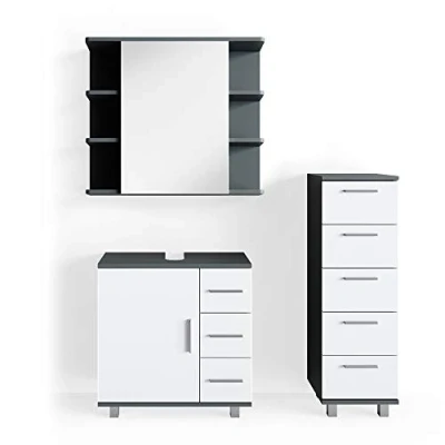 Abbildung von Vicco Badmöbel Set Ilias, Weiß/Anthrazit, 3 Teile, mit Midischrank, (Badset, St., er Set)