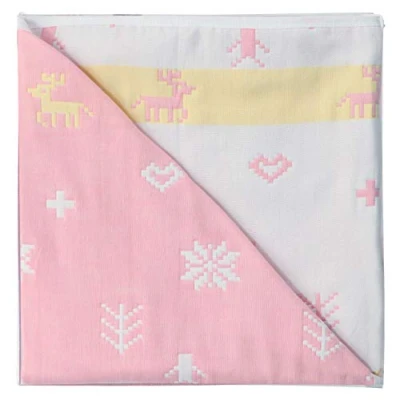 Abbildung von Hayisugar Baby Decke Kuscheldecke, super weich,110x110cm, 100% Baumwolle, 6 lagig, Babydecke, Kinderwagendecke, Einschlagdecke, Kinderdecke,Erstlingsdecke, Pink Elche