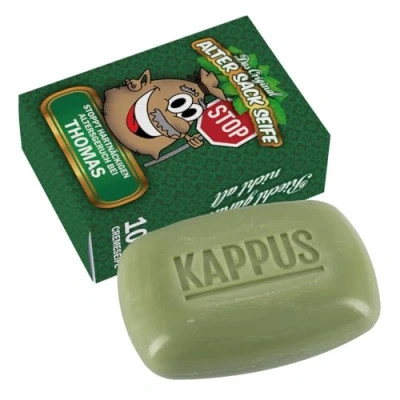 Abbildung von Lustapotheke® Lustige Seife zum Geburtstag Olive 100g personalisierte Verpackung (Alter Sack)
