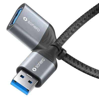 Abbildung von Sonero® USB A auf Datenkabel, Verlängerungskabel, Kabel Typ A, 3.0, 5GB/s, Space Grey/Schwarz, 1,50m