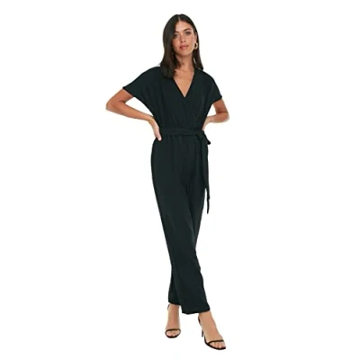 Abbildung von TRENDYOL Damen Belted Chest Collar Overall, Schwarz, 40 EU