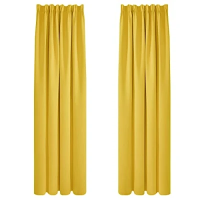 Abbildung von Deconovo Vorhang Blickdicht Thermovorhang Dicke Gardine Verdunkelung Kinderzimmer, 229x168cm(HöhexBreite), Senfgelb, 2er Set