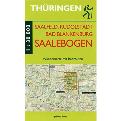 Abbildung von Wanderkarte Saalfeld, Rudolstadt, Bad Blankenburg am Saalebogen: Mit Remda, Teichröda, Kirchhasel, Watzdorf, Rohrbach, Meura, Fischersdorf. Skiloipen und Radrouten. Maßstab 1:30.000.