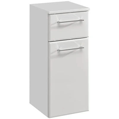 Abbildung von Pelipal Badezimmerschrank Quickset 376 in Weiß Hochglanz, 30 cm breit Unterschrank mit 1 Tür, Schubkasten und Glas Einlegeboden