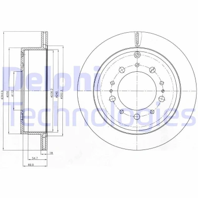 Abbildung von DELPHI BG4275 Bremsscheibe 345 18 5 Belüftet geölt unbehandelt ohne Radlager, ABS Sensorring TOYOTA: Land Cruiser 200, LEXUS: LX III