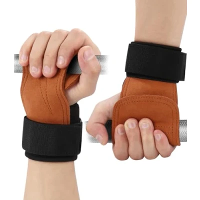Abbildung von Lifting Straps, Zughilfen Krafttraining mit 5mm Gepolstert Handgelenkschutz und Gleitschutzmatte, Zughilfen, für Zughilfe, Gym, Griffhilfen Kraftsport, Frauen Männer Braun