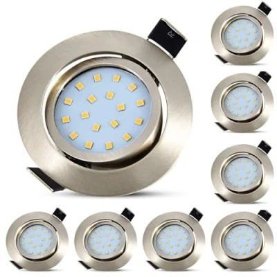 Abbildung von HiBay 8er Ultra Flach LED Einbaustrahler 5W Warmweiß Deckenstrahler 230V Edelstahl Gebürstet Einbauleuchten 40 Schwenkbar Einbauspots