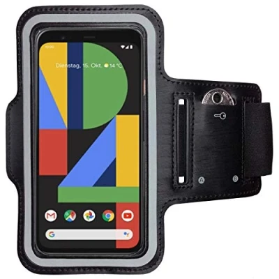Abbildung von CoverKingz Sportarmband für Google Pixel 4 Armtasche mit Schlüsselfach Oberarm Halterung Sport Laufarmband Handy Armband Schwarz