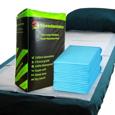 Abbildung von 20 Einweg Inkontinenzunterlagen für Betten, Größe XL, 150 x 80 cm, Krankenhausqualität, sehr saugfähig, absorbiert bis zu 2300 ml