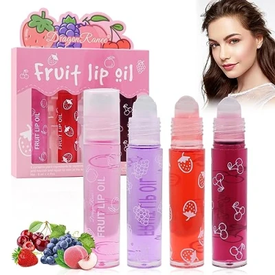 Abbildung von Horuili® Glitzer Lipgloss Aufrollen, Farblos Durchsichtig, Lip Shiner Gloss Set, Roll On, Fruity Moisturizing Oil Sheer Glossy Lipstick für Pflegende Lippen (4 Stück, Nicht anwendbar)