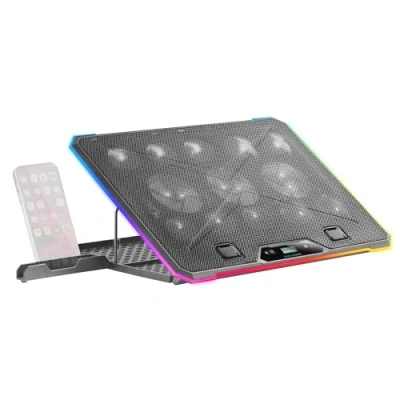 Abbildung von Mars Gaming MNBC13, Laptop Ständer und Kühlfuß für Notebooks bis zu 17&quot;, ARGB Beleuchtung 10 Modi, 13x Lüfter mit Weißer LED, 8 Positionen Einstellbar, LCD Display, Smartphone Ständer, Schwarz