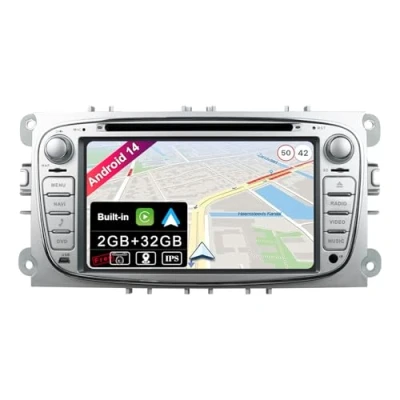 Abbildung von BXLIYER Android 13 Autoradio für Ford Focus/Mondeo/S Max/C Max/Galaxy Eingebautes CarPlay Auto MIC + Rückfahrkamera 2G+32G IPS 7 Zoll 2 Din DAB Lenkradsteuerung Fast Boot WiFi DSP