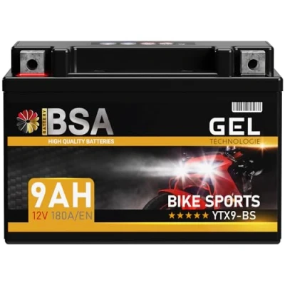 Abbildung von BSA YTX9 BS GEL Motorradbatterie 12V 9Ah 180A/EN Batterie doppelte Lebensdauer entspricht 50812 CTX9 ETX9 GTX9 vorgeladen auslaufsicher wartungsfrei ersetzt 8Ah