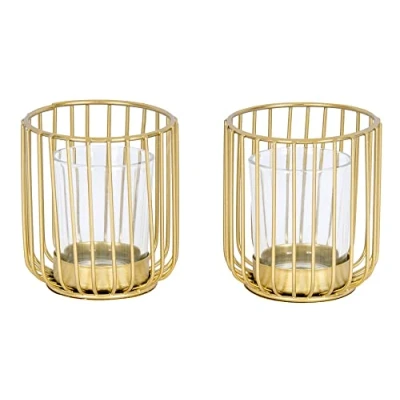 Abbildung von levandeo 2er Set Teelichthalter Gold Metall Glas Windlicht Kerzenhalter Tischdeko Kerze Industrialstil Deko