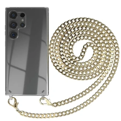 Abbildung von EAZY CASE Handykette kompatibel mit Samsung Galaxy S24 Ultra Handyhülle Metall Umhängeband und Ersatz Kordel schwarz, Handykordel Schutzhülle, Kette Smartphone Hülle, Farbe