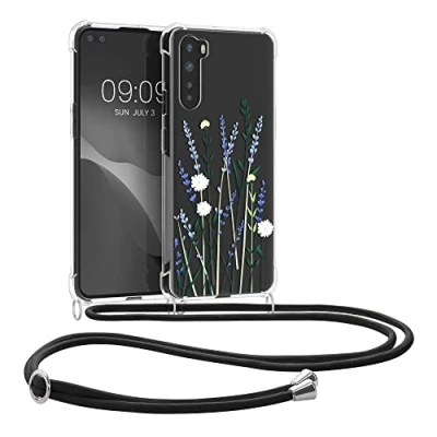 Abbildung von kwmobile Necklace Case kompatibel mit OnePlus Nord Hülle Silikon Cover Handykette Lavendel Grün Transparent Blumenhalme