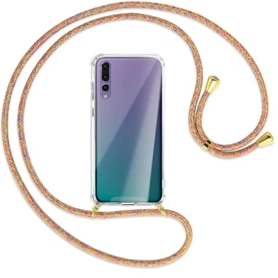 Abbildung von mtb more energy Handykette kompatibel mit Huawei P20 Pro (6.1&#039;&#039;) Rainbow/Gold Smartphone Hülle zum Umhängen Anti Shock Full TPU Case