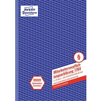 Abbildung von AVERY Zweckform 1764 Mitarbeiterverpflichtung (nach DSGVO, A4, selbstdurchschreibend, 2x40 Blatt, Datenschutzformular) weiß/gelb