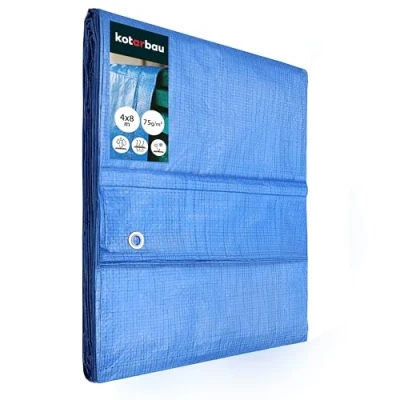 Abbildung von KOTARBAU® Gewebeplane 4x8 m Blau 75g/m2 Abdeckplane Verstärkten Ösen Schutzplane Bauplane Wasserdicht Reißfest Industrieplane Jede Wetterlage
