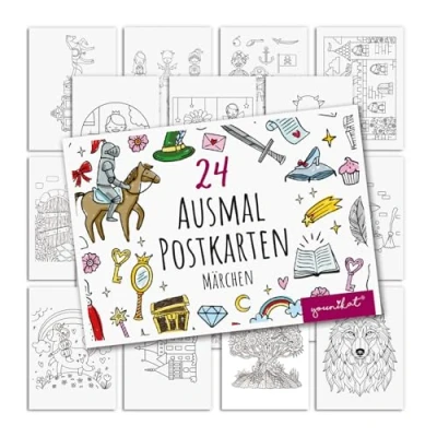 Abbildung von younikat Märchen Postkarten zum Ausmalen 24 Stk. I DIN A6 Kinder Erwachsene Selbstgestalten Fairytale Ritter dv1548