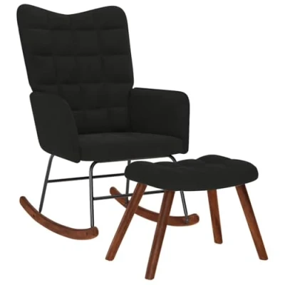Abbildung von vidaXL Schaukelstuhl mit Hocker Schwarzer Samt, Stuhl, Loungesessel, Loungesitz, Schaukelstuhl, Wohnzimmerstuhl, Relaxsessel, Wippe, Relaxsessel