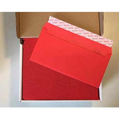 Abbildung von Elco 18833.92 Color Box mit Deckel und 250 Briefumschläge/Versandtasche, Haftklebeverschluss, C5/6 DL, 100g, intensiv rot, Fenster: nein