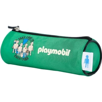 Abbildung von DOHE Rundes Schulmäppchen Reißverschluss, offiziell lizenziert, strapazierfähiges Polyester, 21x7,5x7,5 cm, Schulmaterial Playmobil Green Future Grün