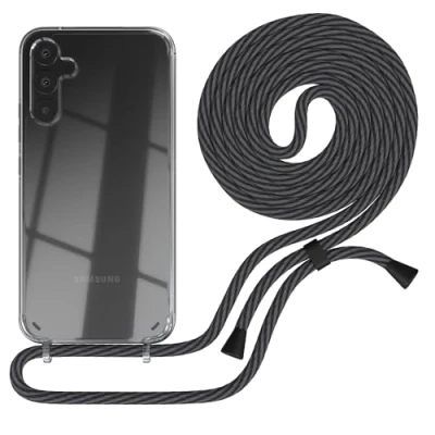 Abbildung von EAZY CASE Handytasche zum Umhängen kompatibel mit Samsung Galaxy A34, Handyhülle Band, Transparent Kameraschutz und Bildschirmschutz, Handy Lanyard in Schwarz/Anthrazit Clips Schwarz