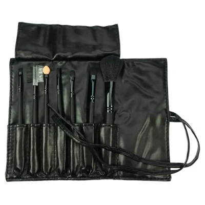 Abbildung von Make Up Pinsel Set 7 Teilig Vegan, Professionelles Pinselset Makeup Mit Tools, Hochwertiges Schminkpinsel Kunsthaar In Schwarz Geschenkset Kunstledertasche Von Fantasia