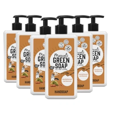Abbildung von Marcel&#039;s Green Soap Handseife Sandelholz &amp; Kardamom Flüssigseife Spender 100% Umweltfreundlich Vegan 97% Biologisch abbaubar 6er Pack 500 ml
