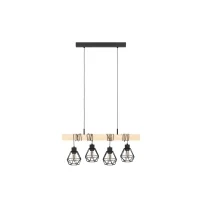 Abbildung von EGLO Pendellampe Townshend 5, 4 flammige Vintage Pendelleuchte im Industrial Design, Retro Hängelampe aus Stahl und Holz, Farbe Schwarz, braun, FSC zertifiziert, E27