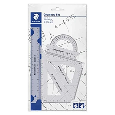 Abbildung von STAEDTLER Geometrieset Mars, Lineal 20 cm, Winkelmesser, Zeichendreieck 60/30 Grad, 45/Grad, 4 teiliges Set, 569 PB4 0