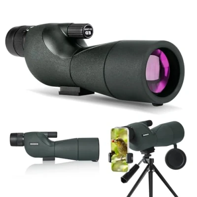 Abbildung von 25 75X Spektive mit Stativ, Zoom Wasserdichtes BAK4 Prisma Monokular Teleskop für Vogelbeobachtung, Zielschießen, Wildtiere, Jagd und Landschaft, Telefonadapter Hülle