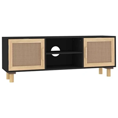 Abbildung von vidaXL TV Schrank Lowboard Möbel Sideboard Fernsehtisch Fernsehschrank HiFi Schwarz 105x30x40cm Massivholz Kiefer Natur Rattan