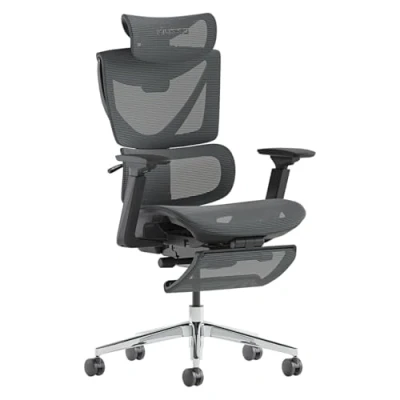 Abbildung von MUSSO V900 Ergonomischer Bürostuhl, 3 Zonen, dynamische Lendenwirbelstütze, 4D verstellbare Armlehne, 5 stufig Rückenlehne, Kopfstütze, einziehbare Fußstütze (Dunkelgrau)