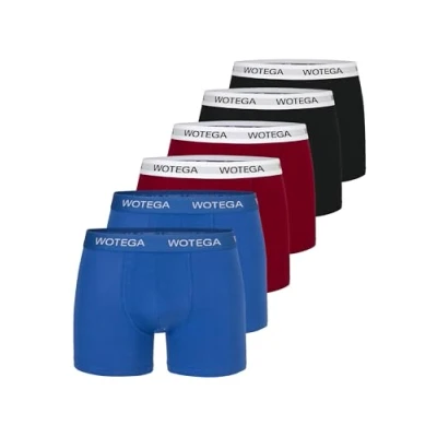Abbildung von WOTEGA Joe 6er Pack Herren Unterwäsche Baumwoll Boxershorts Stretch Unterhosen Männer Basic Herrenunterhosen, Grau, Rot, Blau (Mix1), 4XL