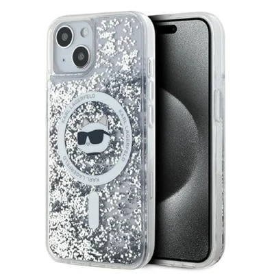Abbildung von CG Mobile Karl Lagerfeld KLHMP15SLGCHSGH Hülle für iPhone 15/14 / 13 6.1&quot; hardcase transparent Liquid Glitter Choupette Head