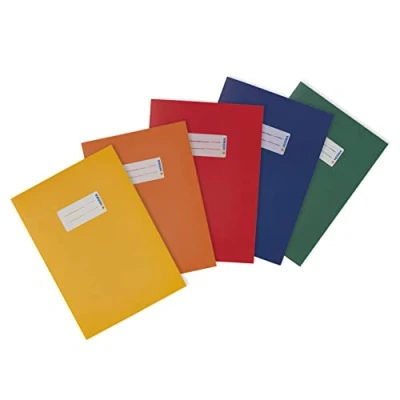 Abbildung von HERMA 20230 Heftumschläge A5 Papier Sortiment, 5 Stück, Hefthüllen mit Beschriftungsfeld aus extrem kräftigen &amp; satten Farben, Heftschoner Set für Schulhefte, farbig