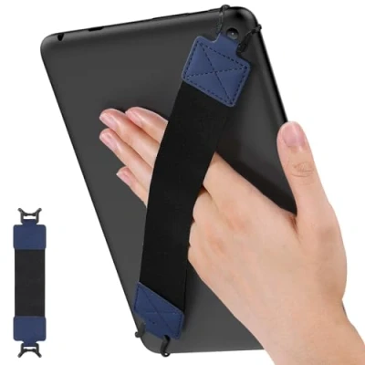 Abbildung von MoKo Handschlaufe für 9&quot; 11&quot; iPad/iPad Pro/iPad Air/Kindle Fire HD/Samsung/Lenovo Tablet, Elastisches Halteband Leicht und Tragbar Tablet Fingerhalterung Griff Halter, Schwarz Gurt, Indigo
