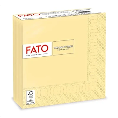 Abbildung von Fato Einwegservietten aus Papier, ideal für informelle Mittagessen und Buffets, Packung mit 50 Servietten, Größe 33x33, gefaltet in 4, 2 lagig, Farbe Champagner, 100% reines Zellulosepapier, FSC