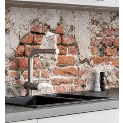 Abbildung von MyMaxxi Küchenrückwand Folie selbstklebend matt einfache Montage ohne Bohren 0,4mm stark Versteift Motiv Ziegelwand 02 60cm hoch Spritzschutz Küche Klebefolie Wand Mauer Stein 80 x