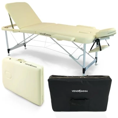Abbildung von VENDOMNIA Massageliege Mobile Aluminium mit 3 Zonen (Klappbar Massagetisch Massagebett Massagebank Behandlungsliege, Farbwahl), inkl. hochwertiger Kopfstütze Tasche Armlehnen