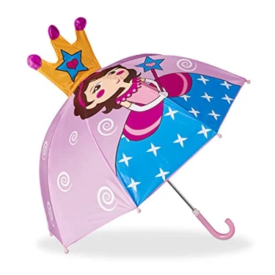 Abbildung von relaxdays Stockregenschirm Kinderregenschirm mit 3D Motiv, Prinzessin
