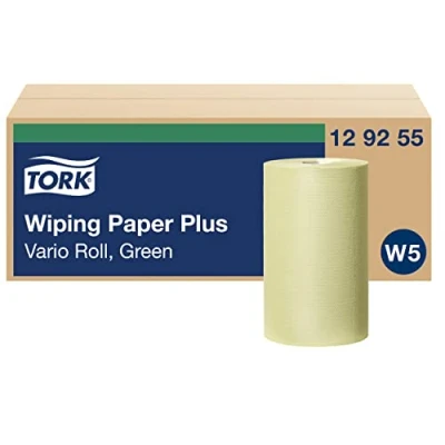 Abbildung von Tork 129255 Starke Mehrzweck Papierwischtücher für das W5 Kleinrollen Spendersystem / 2 lagiges stabiles Papier, 23 cm x 27.5 cm, Grün (10 er Pack)