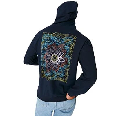Abbildung von Trendyol Herren Kapuze mit Slogan Regular Sweatshirt, Marineblau, XS